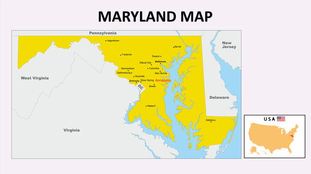 Maryland Map. State and district map of Maryland.