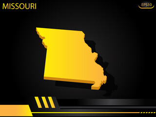 isometric map yellow of Missouri on background yellow black frame design innovation concept. for text and message artwork design.Vector Illustration.