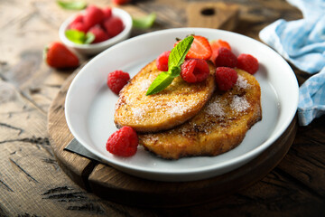 Homemade French toast with fresh berries	