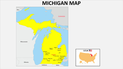 Michigan Map. State and district map of Michigan.