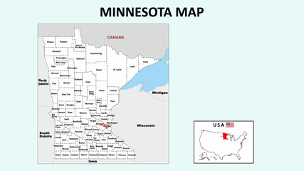 Minnesota Map. Political map of Minnesota with boundaries in white color.
