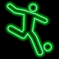 Neon green outline of a soccer player who hits the ball on black background