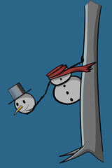 Vector illustration of snowman holding his head gently