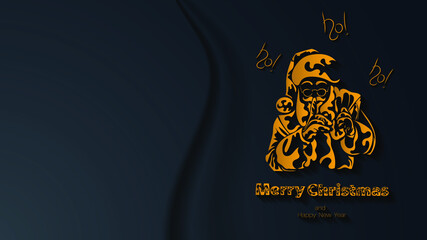 Christmas and New Year background with place for text. Silhouette of Santa Claus. Greeting card, banner, poster, design element. Vector illustration.