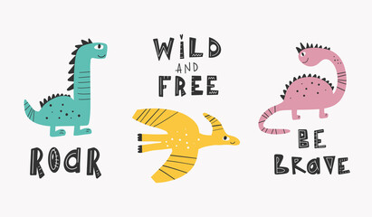 Cute Dinosaurs collection in cartoon style. Colorful cute baby illustration is ideal for a children's room Vector illustration Design element © Anna Kubasheva