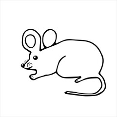 Naklejka premium Hand drawn black vector illustration of a beautiful adult young mouse with a long tail isolated on a white background