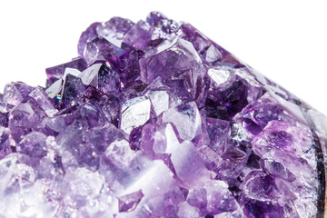 Amethyst Crystal Druse  macro mineral on white background