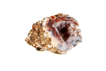 Macro mineral stone agate kidney gerbera on white background close up
