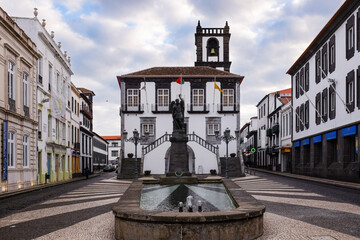 Town hall  in historic centre of of Ponta Delgada, Sao Miguel island, Azores, Portugal
