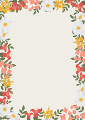 Vector illustration of a floral rectangle frame with flowers. Frame for text, suitable for postcard, wedding invitation, thank you card.Vector border
