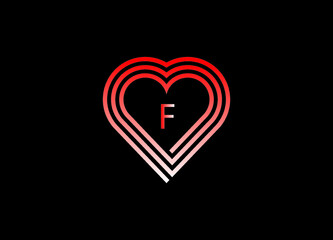 F letter love logo with vector design. Love illustration. Hand-drawn design for Valentine's day logo. Web icon, symbol, sign. Romantic wedding invitation.