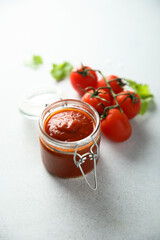 Traditional homemade tomato sauce in the jar