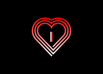 I letter love logo with vector design. Love illustration. Hand-drawn design for Valentine's day logo. Web icon, symbol, sign. Romantic wedding invitation.