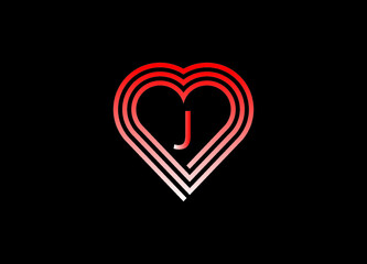 J letter love logo with vector design. Love illustration. Hand-drawn design for Valentine's day logo. Web icon, symbol, sign. Romantic wedding invitation.