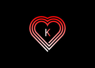 K letter love logo with vector design. Love illustration. Hand-drawn design for Valentine's day logo. Web icon, symbol, sign. Romantic wedding invitation.