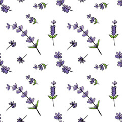 Cute and doodle style lavender flowering plants vector seamless pattern background for nature and aromatherapy design.
