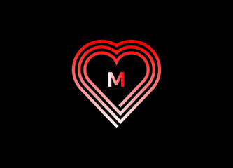 M letter love logo with vector design. Love illustration. Hand-drawn design for Valentine's day logo. Web icon, symbol, sign. Romantic wedding invitation.