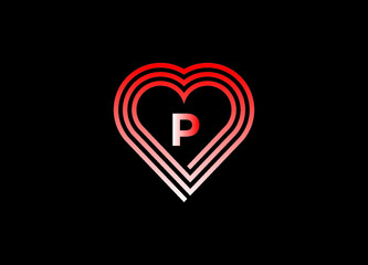 P letter love logo with vector design. Love illustration. Hand-drawn design for Valentine's day logo. Web icon, symbol, sign. Romantic wedding invitation.
