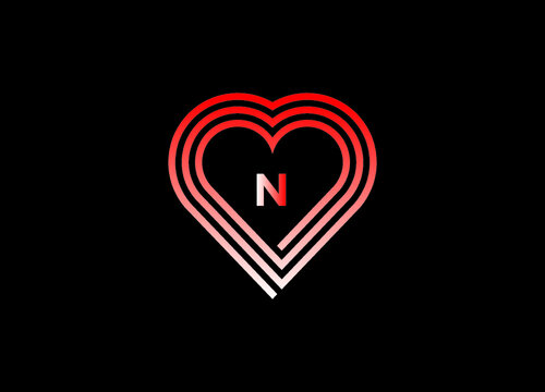 N letter love logo with vector design. Love illustration. Hand-drawn design for Valentine's day logo. Web icon, symbol, sign. Romantic wedding invitation.