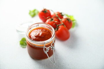 Traditional homemade tomato sauce in the jar