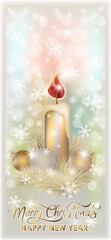 Happy Merry Christmas, New year banner with xmas candle, vector illustration