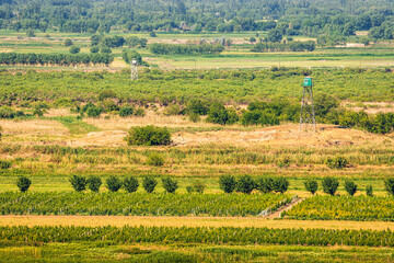 The tense border between two conflicting countries with observation towers - Armenia and Turkey in the Ararat region