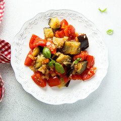 Traditional homemade eggplant ragout with tomatoes