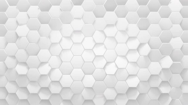 White geometric hexagonal abstract background. Seamless loop 3D render animation