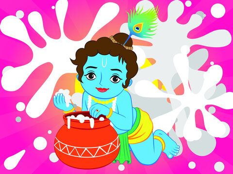 Happy krishna Janmashtami, Indian festival template, dahi handi festival. vector illustration, religious festival, illustration of Lord Krishna