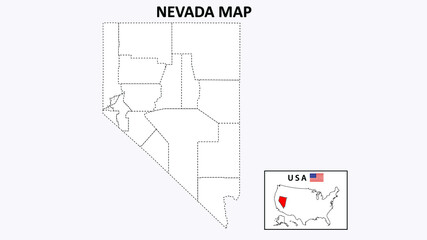 Nevada Map. State and district map of Nevada. Political map of Nevada with outline and black and white design.