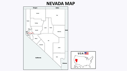 Nevada Map. Political map of Nevada with boundaries in white color.