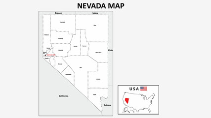 Nevada Map. Political map of Nevada with boundaries in white color.