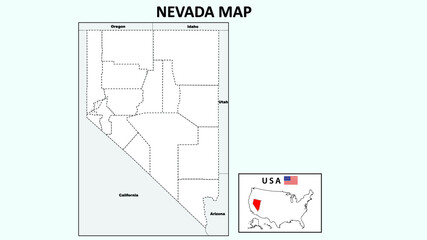 Nevada Map. Political map of Nevada with boundaries in Outline.