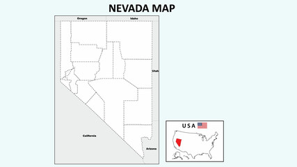 Nevada Map. Political map of Nevada with boundaries in Outline.