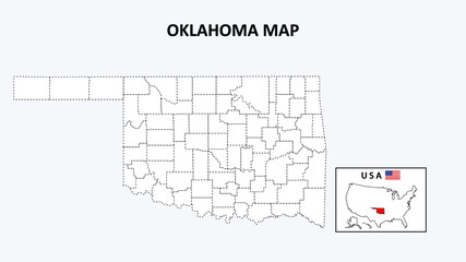 Oklahoma Map. State and district map of Oklahoma. Political map of Oklahoma with outline and black and white design.