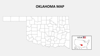 Oklahoma Map. State and district map of Oklahoma. Political map of Oklahoma with outline and black and white design.