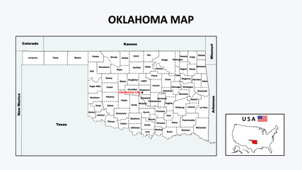 Oklahoma Map. Political map of Oklahoma with boundaries in white color.