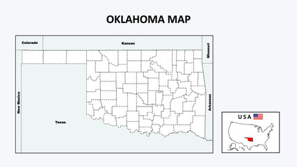 Oklahoma Map. Political map of Oklahoma with boundaries in Outline.