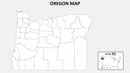 Oregon Map. State and district map of Oregon. Political map of Oregon with outline and black and white design.