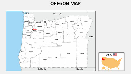 Oregon Map. Political map of Oregon with boundaries in white color.