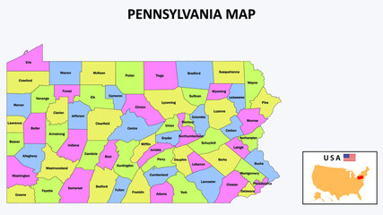 Pennsylvania Map. District map of Pennsylvania in District map of Pennsylvania in color with capital.