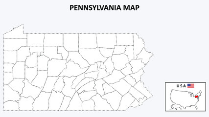 Pennsylvania Map. State and district map of Pennsylvania. Political map of Pennsylvania with outline and black and white design.