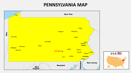 Obraz premium Pennsylvania Map. State and district map of Pennsylvania. Political map of Pennsylvania with the major district