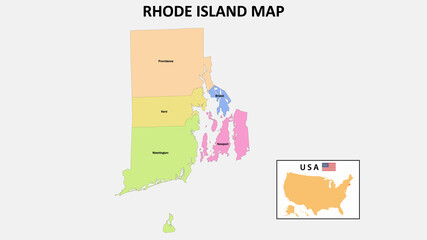 Rhode Island Map. District map of Rhode Island in District map of Rhode Island in color with...