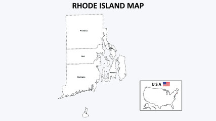 Rhode Island Map. State and district map of Rhode Island. Administrative map of Rhode Island with district and capital in white color.