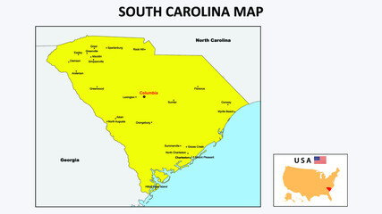 Obraz premium South Carolina Map. State and district map of South Carolina. Political map of South Carolina with the major district