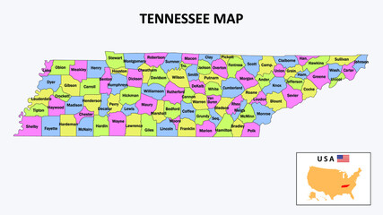 Tennessee Map. District map of Tennessee in District map of Tennessee in color with capital.