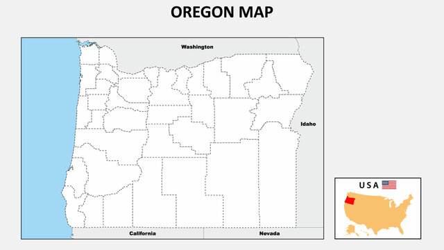 Oregon Map. Political map of Oregon with boundaries in Outline.