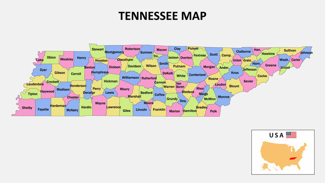 Tennessee Map. District map of Tennessee in District map of Tennessee in color with capital.