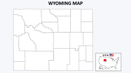 Wyoming Map. State and district map of Wyoming. Political map of Wyoming with outline and black and white design.